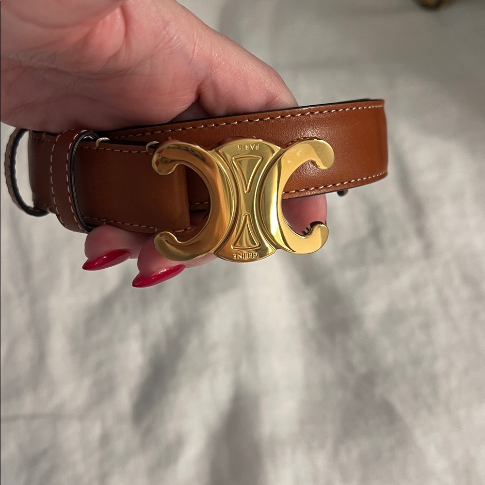 Celine MEDIUM 25MM TRIOMPHE BELT IN NATURAL CALFSKIN - 75